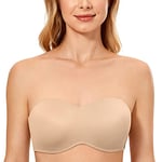 DELIMIRA Soutien Gorge sans Bretelles Grande Taille Invisible Femme Soutien Gorge avec Armature Bandeau Minimiseur sans Rembourrage Anacardier 105C