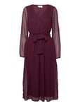 Viedee L/S Long Belt Dress/Ka/Su Knälång Klänning Burgundy Vila