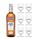 RICARD Pack Pastis de Marseille + 6 verres Apéritif anisé - 45%, 70cl