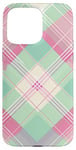 Coque pour iPhone 15 Pro Max Plaid rose et vert avec des tons pastels