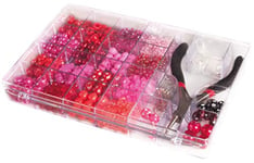 Rayher 14797264 Kit complet de perles, rouge assortis, plastique, avec coffret, pince et accessoires, création de bijoux