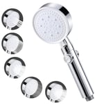 Vinabo Pommeau de douche, douche haute pression, téléphone douche à économie d'eau avec 5 types de jet universel douche à effet pluie, buse en Siliconeavec bouton d'arrêt