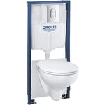 Grohe Pack WC Bâti-support Rapid SL + WC Bau Ceramic sans bride + Abattant softclose + Plaque chrome (39418000)
