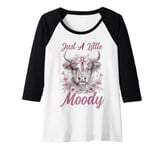 Womens Highland Cow Just A Little Moody Cute Farm Animal Farmer Raglan Baseball Tee