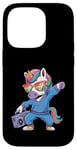 Coque pour iPhone 14 Pro Licorne dans les années 80 avec enregistreur cassette