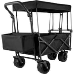 VEVOR Chariot Pliable avec Toit Chariot Portable Pliée 98,5x54,3x98,5 cm Cadre Acier de Grandes Roues 360° Panier de Rangement 2 Sacs en Filet Transport pour Plage Pique-Nique Camping Barbecue Noir