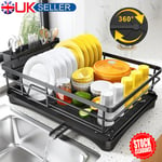 Steel Dish Drainer Rack with Drip Tray Cutlery Holder Plate Rack Kitchen Sink