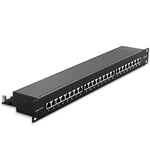 deleyCON CAT6a Panneau de Brassage 24 Port Bureau 19 Pouces Le Montage en Rack Assemblage du Serveur 24x RJ45 Blindé TIA568A TIA568B - Noir