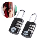 2x Black YALE COMBINATION PADLOCKS Small 20mm 3 Digit Code Travel Luggage Locker