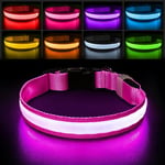 PcEoTllar Light Up Dog Collar, Dog Lights for Night Walking USB Rechargeable Waterproof 7 Colors LED Dog Collar Adjustable for Small Medium Large Dogs Glow in the Dark, Light Pink(7 Modes)-L