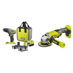 RYOBI - Duo perceuse percussion & meuleuse 115mm sans fils 18Volt ONE+ avec batterie 2 & 4Ah