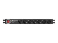 Lanberg Pdu-Pro-07F-0200-Bk - Strømfordelerenhet (Kan Monteres I Rack) - Ac 220-250 V - 4000 Watt - Inngang: Din 49441 - Utgangskontakter: 7 (7 X Type F) - 1U - 19" - 2 M Kabel - Svart