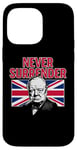 Coque pour iPhone 14 Pro Max Winston Churchill Never Surrender avec drapeau Union Jack