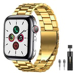 PUGO TOP Strap Compatible With Apple Watch Series 9/8/7/6/SE/5/4/3/2/1, Stainless Steel Metal Business Replacement Band with Durable Folding Clasp for Apple Watch 38mm/40mm/41mm- Gold