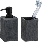 Lot gobelet brosse à dent et distributeur 300ml Villata Wenko Accessoires salle de bain, Poly résine, Gobelet : 7,5x11x7,5 cm, Distri 7x15x7 cm, Gris