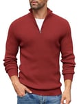 COOFANDY Pull Homme Hiver Chaud Pullover Col Roulé 1/4 Zip à Manches Longues Sweaters Tricoté Pull Col Zippé Pull À Fermeture Éclair Quart Sweater Rouge Foncé S