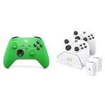 Xbox Manette sans Fil - Velocity Green Series X, Series S, One, Windows 10 & 11, Android et iOS+Venom Station de chargement USB double avec 2 blocs-batteries rechargeables - blanc