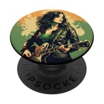 Cool Irish Rock Girl avec guitare électrique pour garçons et filles PopSockets PopGrip Adhésif