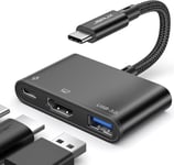 Adaptateur USB C vers HDMI, hub AV multiport numérique avec HDMI 4K, USB-A 3.0, 100 W PD, compatible avec iPhone 16 Pro/16 Pro Max/16/15 Pro Max, Samsung S24/23, MacBook, iPad, Dell, Steam Deck,