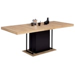 Table à manger extensible rectangle ugo 6-10 personnes bois façon hêtre et noir 160-200 cm