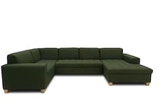 DOMO. collection pour Salon, Fonction de Couchage, canapé, d'ingénierie Polyester Coussin Moderne en Forme de U Matériau : Bois métal Tissu, Vert, 162 x 333 x 199 cm