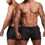 (Black M)Men Gym Shorts Sweat Absorbing Quick Dry Workout Shorts With Side GH