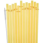 SUNDEE Reusable Plastic Straws Fit for Mason Jars, Tumblers, Long Rainbow Colored Unbreakable Drinking Straws, BPA Free and Eco Friendly, Set of 12 Pcs Straws with Cleaning Brush - Yellow