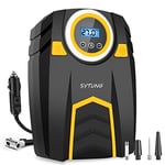 SYTUNG Digital Tyre Inflator, Portable Air Compressor Car Tyre Pump with 3 Nozzle Adaptors and Digital LED Light, 12V fast electric car tyre inflator for car tyres and other inflatable products