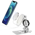 Wireless Charging Stand Compatible with MagSafe and Apple Watch Charger, Foldable 3 in 1 Aluminum Alloy Adjustable Mount for Tablet, Portable Smartphone Holder for iPhone 12 iWatch iPad [NO CHARGER]