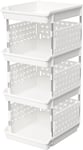 Bacs de Rangement Empilables,Panier Coulissant en Plastique à 4 Niveaux pour,Dressing,Armoire,Cuisine,Rangement de Placard,Blanc,35 x 30 x 72 cm.[Y670]