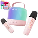 Siaca Karaoke Machine for Kids with 2 Microphones, Kids Birthday Gifts for Girls with LED Party Light & Night Light, Voice Change and KTV Mode for Kids 3+ Years, Pink