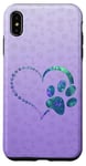 Coque pour iPhone XS Max Bleu sarcelle/violet/motif patte de chien avec empreintes de pattes