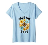 Womens Earth Day Save The Bees Honeybee Flower Womens Cute Bee V-Neck T-Shirt