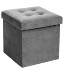 2 en 1 Pouf pliant et coffre de rangement Velours Gris  38 x 38 cm