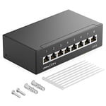 deleyCON CAT 6 Panneau de Brassage Panneau de Distribution 8 Ports 1 UH Desktop & Mural Blindé 8x Prise RJ45 LAN Câble D'installation Réseau TIA568A TIA568B RAL 9005 Noir