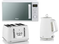 Swan Serenity White Kettle, 4 Slice Toaster  & 800W 20L Digital Microwave Set