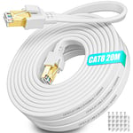 Cable Ethernet 20M, Cable Rj45 Blindé Cat 8 Plat Câble Réseau Haut Debit Avec Connecteur Rj45 Plaqué Or, Cable Lan Extérieur Gigabit Blanc Cable Internet 20M Pour Modem Routeur - 40Gbps 2000[X4332]