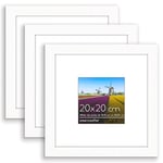 Americanflat Cadre Photo 20x20 cm en Blanc - Cadre Photo 10x10 cm avec Passe-partout et 20x20 cm sans Passe-partout - Lot de 3