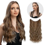 Halo Hair Extensions Osynlig tråd Vågigt lockigt Långa syntetiska hårstycken för kvinnor Justerbart pannband 10H613 16inches