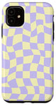 Coque pour iPhone 11 Motif damier lilas et jaune ondulé