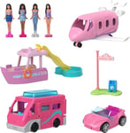 Barbie Mini BarbieLand 4-Pack Doll & Toy Vehicle Set with 4 1.5-inch Barbie Dolls & 4 Iconic Toy Vehicles with Color-Change Surprise, JDB85