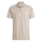 adidas Men's Essentials Piqué Embroidered Small Logo 3-Stripes Polo Shirt, Wonder Taupe/White, L