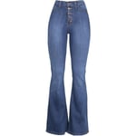 Kvinnors Jeans Hög Midja Bred Ben Denim Jeans Tonårsflickor Flare Jeans Stretch Höft Jeans Bootcut Pojkvän Jeans Baggy Jeans Casual Byxor (L)