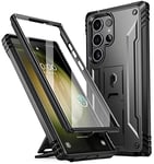 Poetic Revolution Case Compatible with Galaxy S23 Ultra 5G 6.8 inch, Full Body Rugged Shockproof Protective Cover Case with Kickstand, Built-in Screen Protector Work with Fingerprint ID, Black