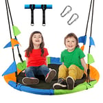 Leogreen Balancoire nid d'oiseau Ø 100 cm Charge Maximal 300 kg, Réglable en Hauteur de 100 à 180cm, avec Sangles de Suspension Ensemble, pour Enfants et Adultes (Multicolore)