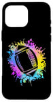 Coque pour iPhone 16 Pro Max Colorful Splatters Rugby Ballon de football américain pour enfant