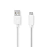 Nedis USB-kabel | USB 2.0 | USB-A Hane | USB-C™ Hane | 60 W | 480 Mbps | Nickelplaterad | 1.00 m | Rund | PVC | Vit | Låda