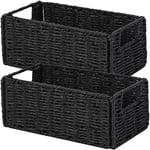 Vagusicc Lot de 2 petits paniers de rangement en osier tissés à la main en corde de papier toilette avec poignées pour organiser les étagères de toilettes, le garde-manger, noir