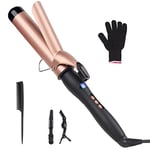 Curling Wand Curling Tongs, 38mm Large Barrel Curling Iron with Adjustable Temperature, Professional Hair Curler with Glove, Dual Voltage, for Long & Medium Hair