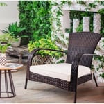 GIANTEX Fauteuil de Jardin en Rotin Tressé avec Coussin Amovible et Épais,Idéal pour Terrasse,Balcon,Piscine,78X80X80 CM, Marron